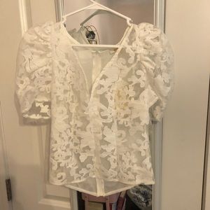 NWT Sheer Lace Puff Sleeve Top